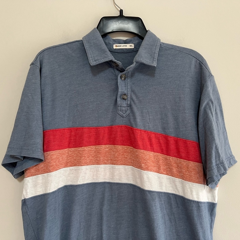 Marine Layer Lucas Polo in Blue-Grey with Color-blocked Stripes, M/L - Picture 5 of 11